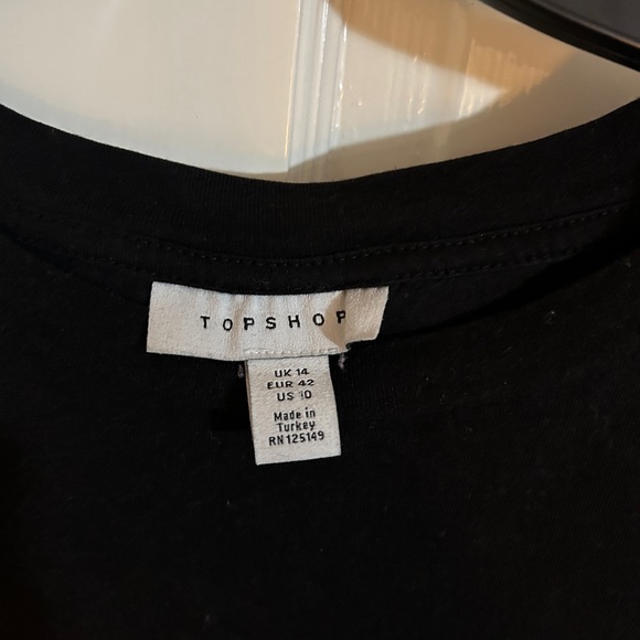 Top Shop Black T-Shirt with See Through Flared Sleeves. Size 10. - Picture 5 of 7